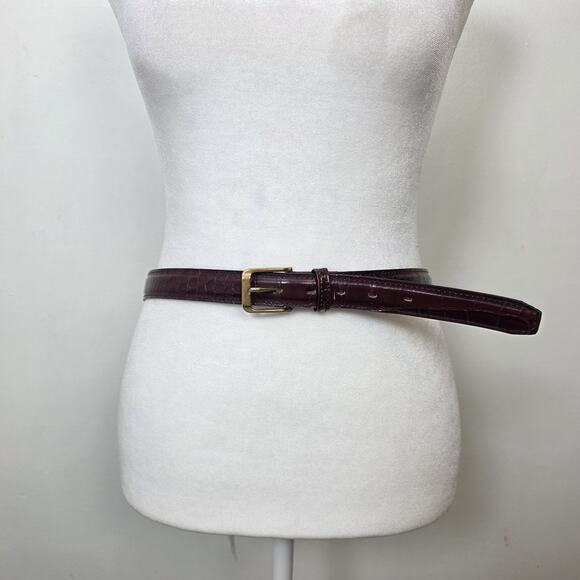 Unbranded Accessories - Unbranded Dark Purple Top Grain Leather Gold Hardware Thin Textured Belt Sz 34